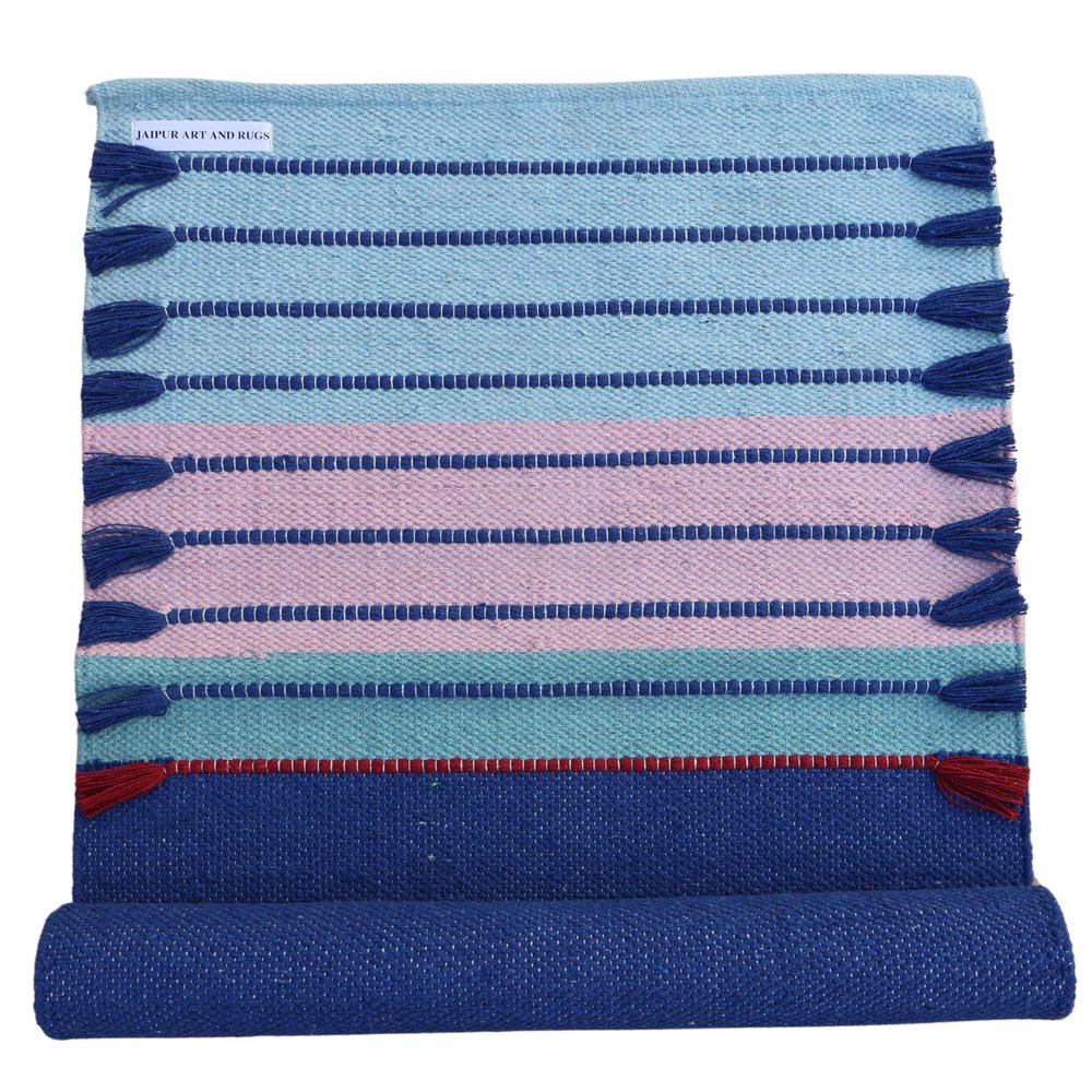Jaipur art & Rugs Cotton Yoga Mat - Eco-Friendly Hand-Woven Rug - Non Slip & Thick (24x72x5mm) for Everyday Fitness at Home - Comfortable Extra-Long (Multicolor 5)