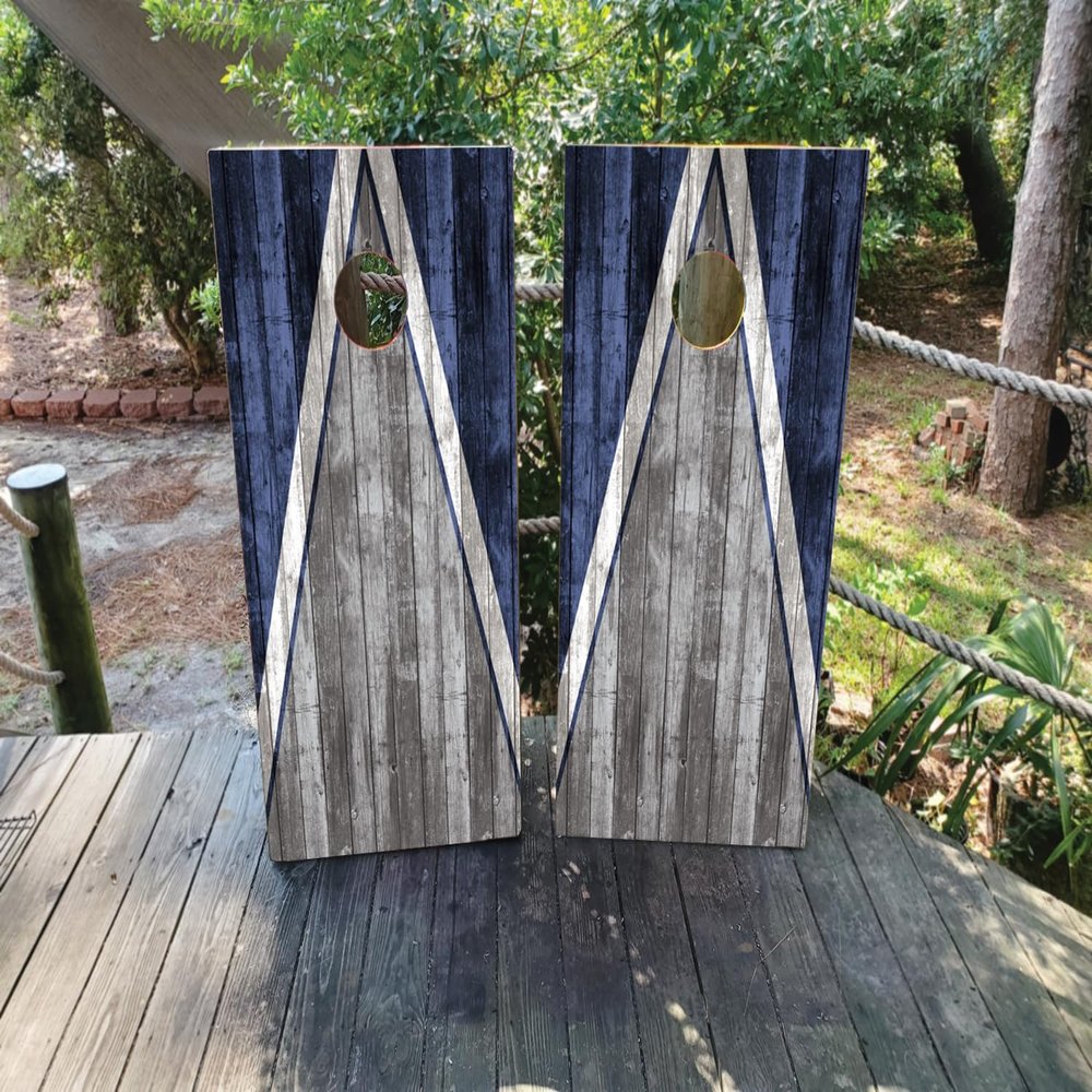 Pair of Waterproof Cornhole Board Wraps- Decals ONLY- Alternating Dark Wood Grain Design - Laminated - Easy to Apply