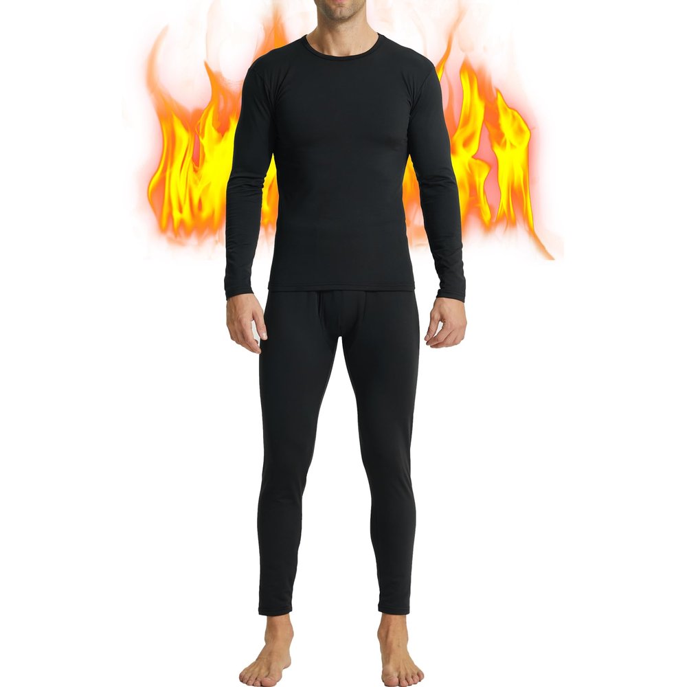 LNFINTDO Thermal Underwear for Men Long Johns Fleece Lined Long Underwear Winter Warm BaseLayer Top Pants for Cold Weather Black