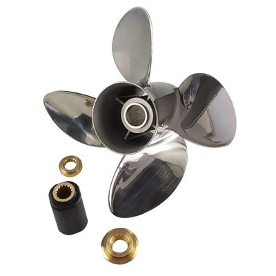 Xspeed Stainless Steel 4 Blades Outboard Propeller with Interchangeable Hub Kits for 4-3/4" Gearcase Tohatsu 115-250hp 115hp and up Engines,15 Spline Tooth,RH/LH(15 1/4x24)