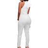 Womens Solid Color Ruffle Halter Jumpsuit Off Shoulder Slim Fit Bodycon Playsuit High Waist Tapered Pants Romper (White,Small) view 2
