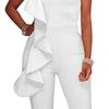 Womens Solid Color Ruffle Halter Jumpsuit Off Shoulder Slim Fit Bodycon Playsuit High Waist Tapered Pants Romper (White,Small) view 3