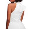 Womens Solid Color Ruffle Halter Jumpsuit Off Shoulder Slim Fit Bodycon Playsuit High Waist Tapered Pants Romper (White,Small) view 4