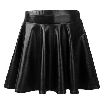Alvivi Kids Girls Metallic Shinny Skirts Pleated Dance Athletic Skater Skorts Mini Skirt High Waist Skort Black 10 Years