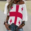 Adugen Origei Georgia Flag Mid Sleeve Straight Neck T-Shirt Women's Tops Casual Shirts Summer Blouses Popular Short Sleeve Shirt M view 2