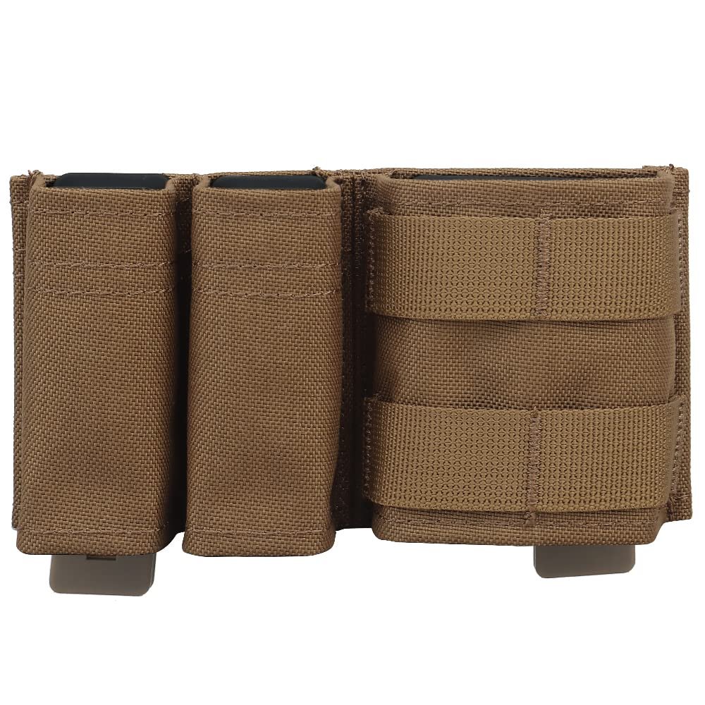 Double 9mm MOLLE Magazine Pouch 5.56 Mag Pouch Set with Quick Release Insert Clip for Tactical Vest (tan)