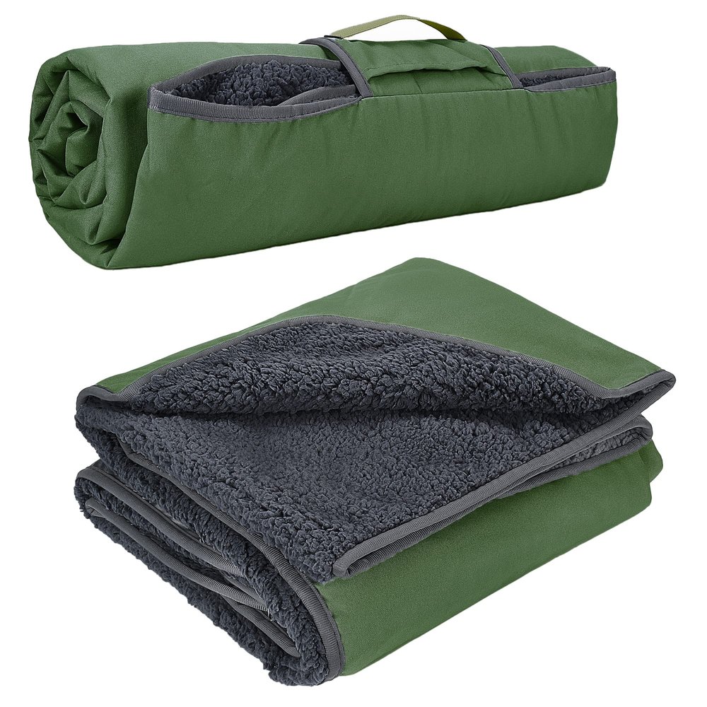 Tirrinia 66''X 90'' Waterproof Outdoor Blanket with Sherpa Lining, Windproof Triple Layers Warm Comfy Foldable for Camping Stadium, Sports, Picnic, Grass, Concerts, Pet, Extra Large Size