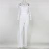 JEsilunmaMY Womens Lace Trim Off Shoulder Jumpsuits Solid Color Casual Flared Trousers Romper Elegant Slim Lounge Jumpsuit (White,X-Large) view 2
