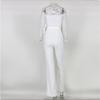 JEsilunmaMY Womens Lace Trim Off Shoulder Jumpsuits Solid Color Casual Flared Trousers Romper Elegant Slim Lounge Jumpsuit (White,X-Large) view 4