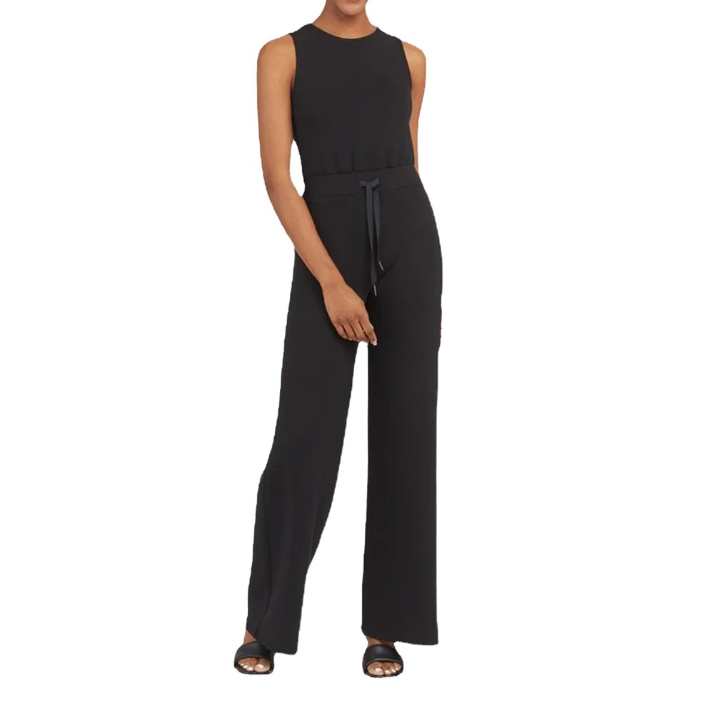 JEsilunmaMY Sleeveless Tie Waist Tank Rompers for Women Casual Crewneck Wide Leg Pants Jumpsuits Solid Color Summer Playsuit (Black,Small)