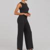 JEsilunmaMY Sleeveless Tie Waist Tank Rompers for Women Casual Crewneck Wide Leg Pants Jumpsuits Solid Color Summer Playsuit (Black,Small) view 2