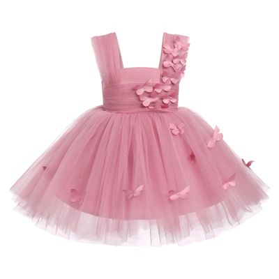 3D Butterfly Baby Dress - Toddler Tulle Princess Tutu for Birthday Girl - Summer Embroidery Pink Dress 2-3 Years