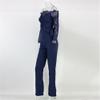 Womens Lace Trim Off Shoulder Jumpsuits Solid Color Casual Flared Trousers Romper Elegant Slim Lounge Jumpsuit (Blue,Large) view 2