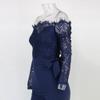 Womens Lace Trim Off Shoulder Jumpsuits Solid Color Casual Flared Trousers Romper Elegant Slim Lounge Jumpsuit (Blue,Large) view 3