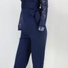 Womens Lace Trim Off Shoulder Jumpsuits Solid Color Casual Flared Trousers Romper Elegant Slim Lounge Jumpsuit (Blue,Large) view 4