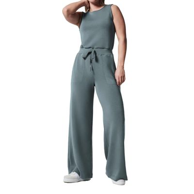 JEsilunmaMY Sleeveless Tie Waist Tank Rompers for Women Casual Crewneck Wide Leg Pants Jumpsuits Solid Color Summer Playsuit (Blue2,Large)