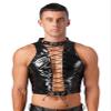 Vxuxlje Men's Patent Leather Lace Up Hollow Out Crop Tank Top Gothic Punk Latex Vest Clubwear Black Large view 1