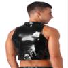 Vxuxlje Men's Patent Leather Lace Up Hollow Out Crop Tank Top Gothic Punk Latex Vest Clubwear Black Large view 4