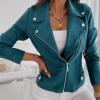 Cdiecer Solid Fitted Slim Coat Faux Suede Jacket Women Lightweight Classic Moto Jacket Casual Short Coat Outwear Solid Long Sleeve Faux Suede Zipped Notch Collar Moto Biker Jacket Suede Jacket view 3