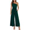 JEsilunmaMY Womens Single Shoulder Belt Jumpsuits Sleeveless Tie Waist Backless Wide Leg Rompers Summer Jumpsuit with Pocket (Dark Green,Large) view 1