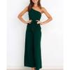JEsilunmaMY Womens Single Shoulder Belt Jumpsuits Sleeveless Tie Waist Backless Wide Leg Rompers Summer Jumpsuit with Pocket (Dark Green,Large) view 2