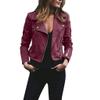 Cdiecer Women Cropped Moto Jacket Zipped Notch Collar Moto Biker Jackets Solid Fitted Slim Solid Long Sleeve Short Coat view 1