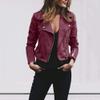 Cdiecer Women Cropped Moto Jacket Zipped Notch Collar Moto Biker Jackets Solid Fitted Slim Solid Long Sleeve Short Coat view 2