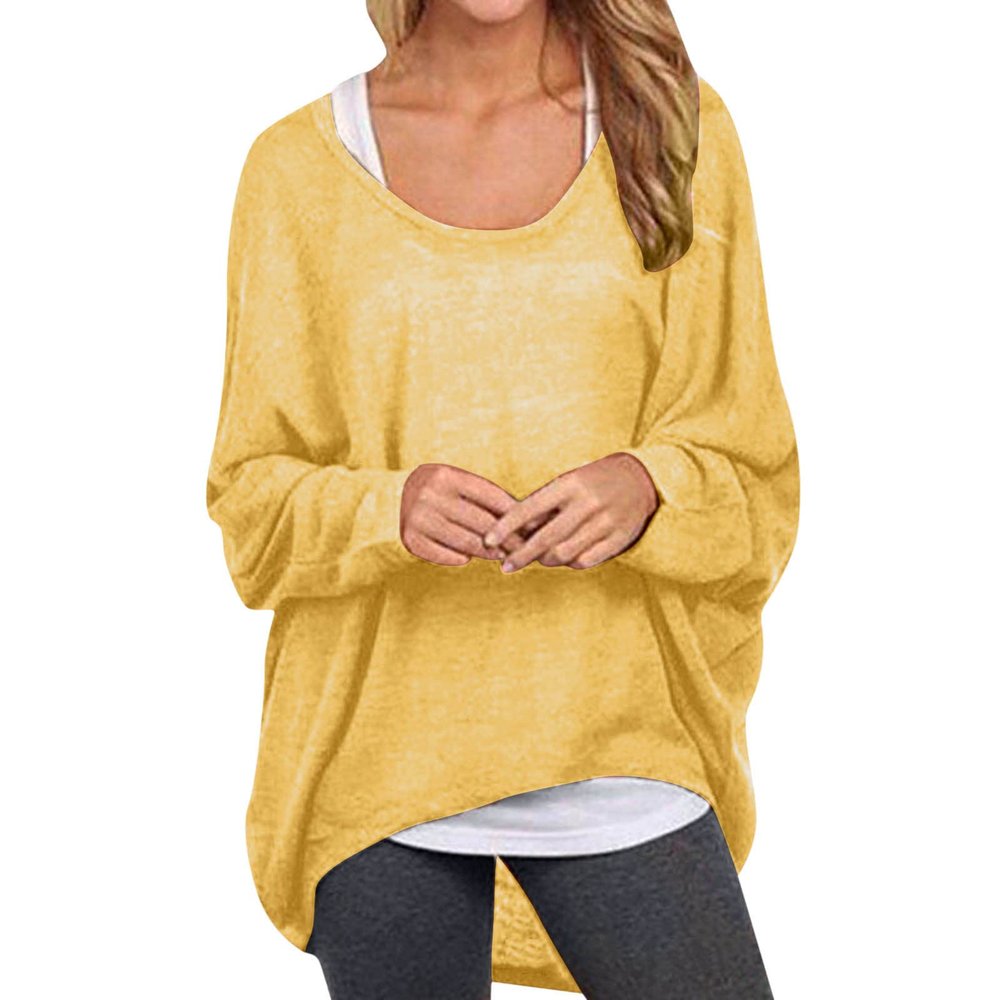 XUETON Sweat Shirts for Women Lightweight Casual Batwing Long Sleeve Crewneck Pullover Sweatshirts Soft Cozy Slouchy Loose Fit Oversized Fall Autumn Solid Baggy Jumper Tops(Yellow,Large)