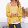 XUETON Sweat Shirts for Women Lightweight Casual Batwing Long Sleeve Crewneck Pullover Sweatshirts Soft Cozy Slouchy Loose Fit Oversized Fall Autumn Solid Baggy Jumper Tops(Yellow,Large) view 2
