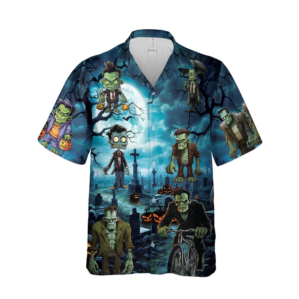 228CLOSET Men's Frankenstein Hawaiian Shirts - Halloween Character Button Down Mens Hawaiian Shirts Set 56 Size 2XL