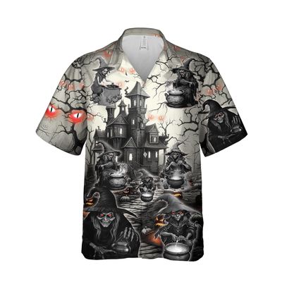 228CLOSET Men's Scary Witch Hawaiian Shirts - Witches Cauldron Button Down Mens Hawaiian Shirts Set 57 Size S