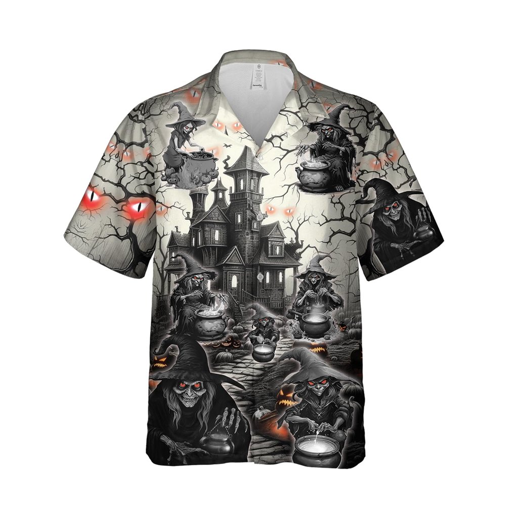 228CLOSET Men's Scary Witch Hawaiian Shirts - Witches Cauldron Button Down Mens Hawaiian Shirts Set 57 Size S