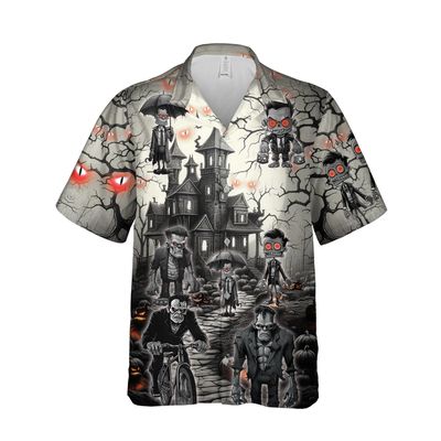 228CLOSET Men's Frankenstein Hawaiian Shirts - Halloween Character Button Down Mens Hawaiian Shirts Set 57 Size XL