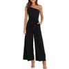 JEsilunmaMY Womens Single Shoulder Belt Jumpsuits Sleeveless Tie Waist Backless Wide Leg Rompers Summer Jumpsuit with Pocket (Black,XX-Large) view 1