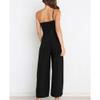 JEsilunmaMY Womens Single Shoulder Belt Jumpsuits Sleeveless Tie Waist Backless Wide Leg Rompers Summer Jumpsuit with Pocket (Black,XX-Large) view 4