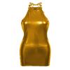 AGJGFM Womens Wet Look Patent Leather Halter Neck Sleeveless Low Back Bodycon Mini Dress for Party Gold view 1
