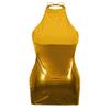 AGJGFM Womens Wet Look Patent Leather Halter Neck Sleeveless Low Back Bodycon Mini Dress for Party Gold view 2