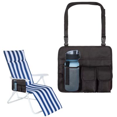 Beach Chair Hanging Storage Pouch Snack Bag, Outdoor Folding Camping Chair Caddy Seat Organizer with 4 Pockets, Chair Side Organizer Storage Bag Armrest Pouch with Cup Holder