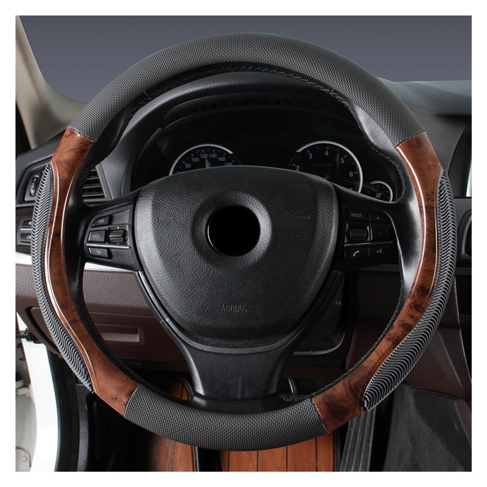 FUERU Car Steering Wheel Cover Set Car Steering Wheel Cover Comfortable Mahogany Grain Ultra-Thin Comfortable Car Interior (Color : 2#)