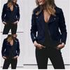 Cdiecer Women Cropped Moto Jacket Zipped Notch Collar Moto Biker Jackets Solid Fitted Slim Solid Long Sleeve Short Coat view 2
