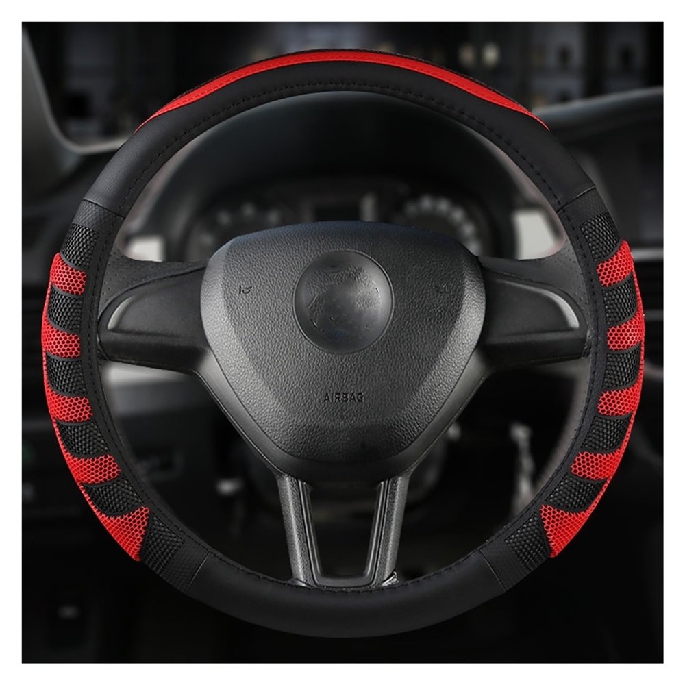 FUERU Car Steering Wheel Cover Set Car Steering Wheel Cover Comfortable Leather Waterproof Anti-Wrinkle Creative Car Interior (Color : 1#)