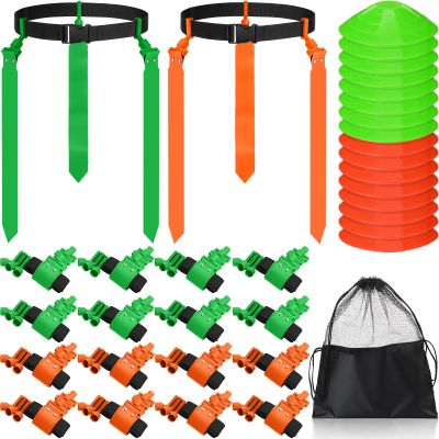 Wettarn 16 Players 10/16 Player Flag Football Belts Adjustable Flag Football Set with Cones Bag for Youth Adults Kids Training Sport (Green,Orange)