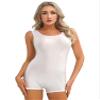 Rswnyirn Women's Shiny Glossy One-Piece Boyleg Bathing Suit Sleeveless Sport Workout Yoga Leotard White X-Large view 1