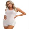 Rswnyirn Women's Shiny Glossy One-Piece Boyleg Bathing Suit Sleeveless Sport Workout Yoga Leotard White X-Large view 4