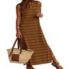AHAIJ Women's Striped Maxi Tank Dress Casual Summer Sleeveless Crewneck Split Beach Long Sun Dresses (as1, Alpha, m, Regular, Regular, Brown) view 1