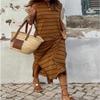 AHAIJ Women's Striped Maxi Tank Dress Casual Summer Sleeveless Crewneck Split Beach Long Sun Dresses (as1, Alpha, m, Regular, Regular, Brown) view 3
