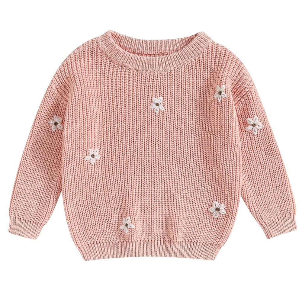 Mubineo Baby Girl Winter Clothes Cute Flower Sweater Crewneck Pullover Long Sleeve Knit Newborn Infant Sweaters (US, Age, 6 Months, 9 Months, Pink)