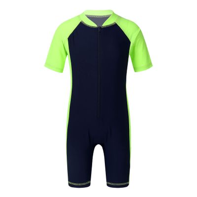 iiniim Kids Girls Two Piece Rash Guard Swimsuit Shirt Top with Boyshort UPF 50+ Sun Protective Swimwear Navy Blue&Fluorescen 10-12