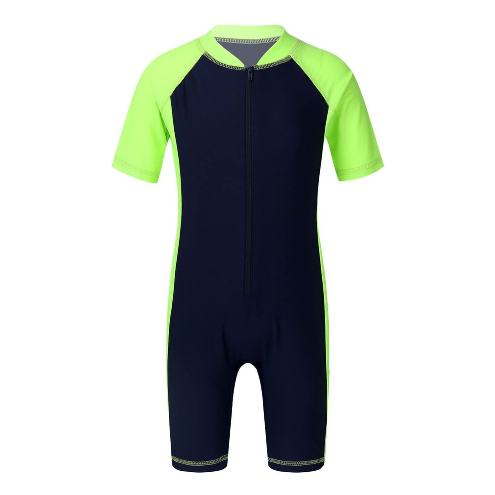 iiniim Kids Girls Two Piece Rash Guard Swimsuit Shirt Top with Boyshort UPF 50+ Sun Protective Swimwear Navy Blue&Fluorescen 10-12