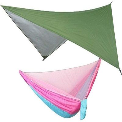 Travel Hammock, Netting Hammock Canopy Tent for Outdoor Camping, Portable Tarp Parachute Swing Chair for Outdoor Hiking Travel Backpacking (Color : Army Pink Blue)